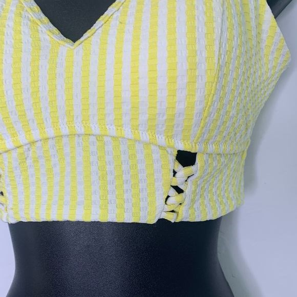 Jessica Simpson Yellow White Stripe Bikini Set Size Medium Crisscross Swim - Picture 3 of 10